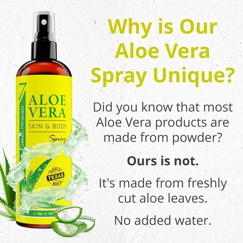 Seven Minerals Organic Aloe Vera Spray - Extra Strong, Rapid Absorption, No Sticky Residue | 12 fl oz