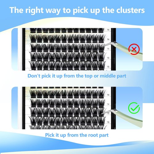 Hannahool 120pcs D Curl Individual Wide Stem Cluster DIY Eye Lashes Extensions Mixed 10-12-14-16mm/14-16-18mm/12-14-16mm Makeup Dramatic Volume Lashes (Lashes kit -mixed 10-12-14-16mm)