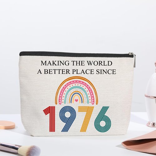 TOBYOVU 50th Cosmetic Bags - 50th Birthday Gifts For Her, Women - 1976 Makeup Bag - Making The World a Better Place Since 1976 - Fifty Birthday Decorations For Female, Friends - Turning 50 Gifts
