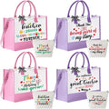 Hillban 4 Set Teacher Appreciation Valentines Gift Bulk Thank You Teacher Tote Bags Embroidery Inspirational Cosmetic Bag for Women (Pink,Purple)