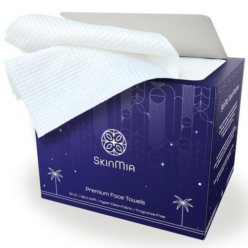 SkinMia Face Towels XL – Ultra Soft, Clean, Odor-Free Dry Towelettes for Skincare & Makeup Removal Wipes, Plant-Based, Gentle for Sensitive Skin, 50 Count