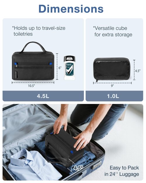 Marscamd Toiletry Bag with Travel Cube, Mens Water-Resistant Hygiene Bag, Versatile Organizer for Shaving Accessories, Bathroom and Shower Essentials, Black