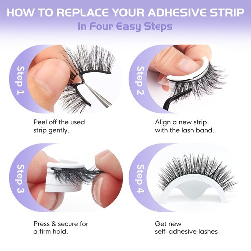 Self Adhesive Eyelashes, Natural Look Pre Glued No Glue Needed Reusable Press On Lashes False Eyelashes Wispy with Tweezer of Replacement Adhesive Strips 8-14mm 5 Pairs by WINKGIGGLE(H55)