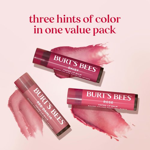 Burt's Bees Valentine's Day Gifts, Lip Tint Balm, Long Lasting Duo Tinted Balm Formula, Color Infused with Hydrating Shea Butter for a Natural Looking Buildable Finish, Variety (3-Pack)