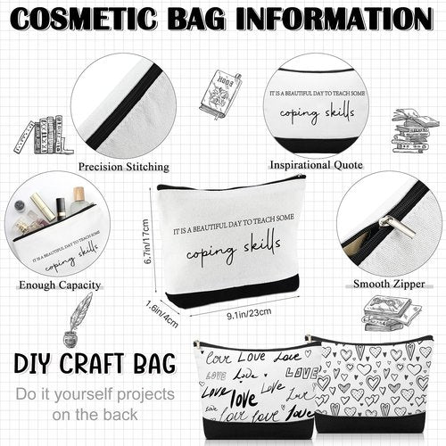SilTriangle 2 Pcs Guidance Counselor Gifts School Counselor Appreciation Gift Canvas Tote Bag Makeup Cosmetic Bag