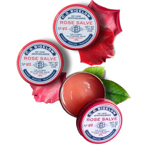 C.O. Bigelow Rose Salve Tins, Pack of 3 Lip Balm Tins, All Purpose Salve for Lips, Cuticles, Hands & Dry Skin, Lip Balm Set, 0.8 oz