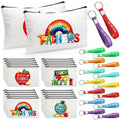 Capoda 56 Pcs Teacher Appreciation Gifts in Bulk 28 Inspirational Flax Cosmetic Bags for Women 28 Motivational Quote Keychains Thank You Gifts for Teacher's Day Graduation Back to School(White)