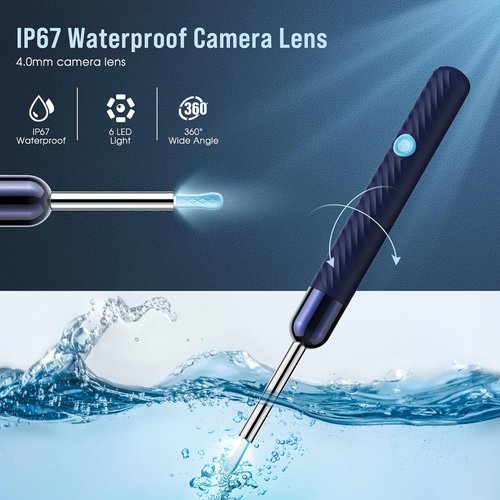 LEIPUT Ear Wax Removal - Earwax Remover Tool with 8 Pcs Ear Set - Ear Canal Cleaner with 1080P Camera - Ear Cleaning Kit with 6 Ear Spoon - Ear Camera for iOS & Android (Navy Blue)
