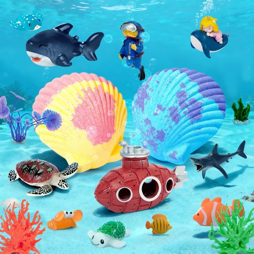 Toylink Ocean Bath Bombs for Kids with Toys Inside, 12 Pack Kids Shell Bath Bombs with Surprise Sea Animal Toys for Boys Girls Handmade Bubble Bath Fizzies Birthday Christmas Gift Set