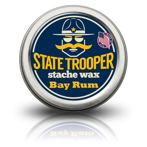 State Trooper Mustache Wax for Men – Medium Hold with Beeswax, Coconut Oil & Lanolin – Natural Moustache Grooming & Styling Wax with Bay Rum Scent - Nourishing Conditioner & Sculpting - Two Ounce Tin