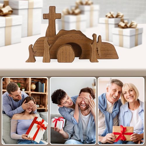 GoClimber Easter Scene Decoration - Wooden Empty Tomb & Cross Set for Religious Home Decor | Christian Gifts