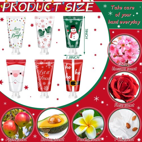 24 Pieces Secret Santa Gift Set: Mini Christmas Hand Cream Travel Size Lotion Bulk Holiday Stocking Stuffers Appreciation Gifts for Women Employee Coworker Staff 30ml 6 Natural Plant Fragrance