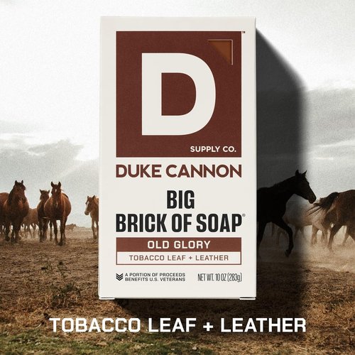 Duke Cannon Big Brick of Soap - Old Glory | 10oz Triple-Milled Bar Soap for Men | Long-Lasting Leather & Tobacco Scent | Supports U.S. Veterans
