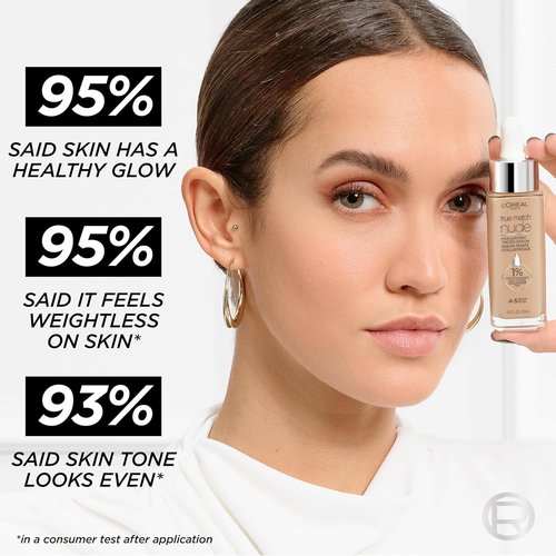 L'Oreal Paris True Match Nude Hyaluronic Tinted Serum Foundation - 1% Hyaluronic Acid, Very Light 0.5-2, 1 fl. oz.
