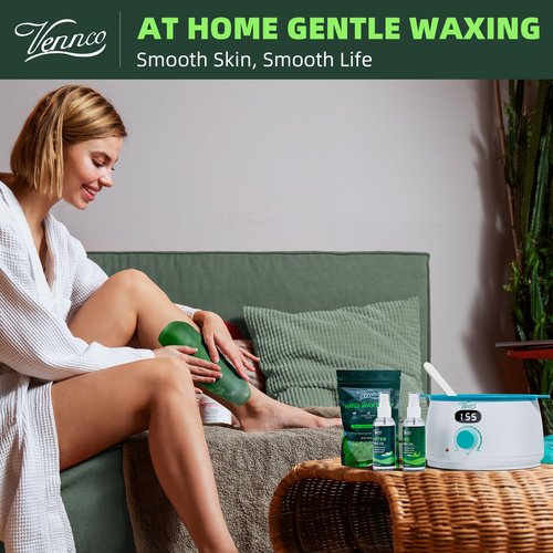 VENNCO Waxing Kit for Women Men - Premium Digital Wax Melt Warmer Kit for Sensitive Skin Coarse Hair Removal - 14oz Hard Wax Beads & Silicone Liner - for Bikini Brazilian Body Face Leg - Home Wax Kit