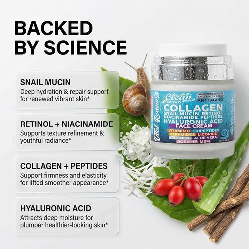 Skiennix Snail Mucin Collagen Face Cream - Anti-Aging Moisturizer with Retinol & Vitamin C - 3.52 oz