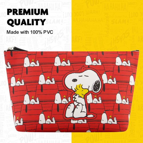 Concept One Peanuts Snoopy and Woodstock Women's Makeup Bag, Small Travel Cosmetic Zipper Pouch Organizer, Red