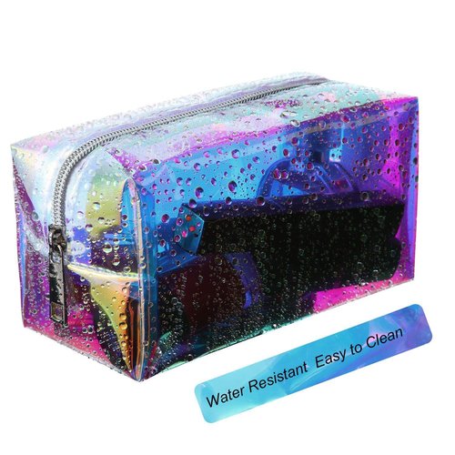 Boao Holographic Makeup Bags - 2 Pcs Clear Glitter Travel Cosmetic Pouches | Zipper Toiletry Organizers