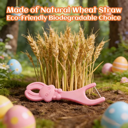 Easter Basket Stuffers, Kids Flossers, Kids Dental Floss Picks, 100ct Biodegradable Bunny & Carrot Flossers, Rabbit Flossing Sticks for Kid, Easter Basket Essentials for Kids, Strawberry Flavored
