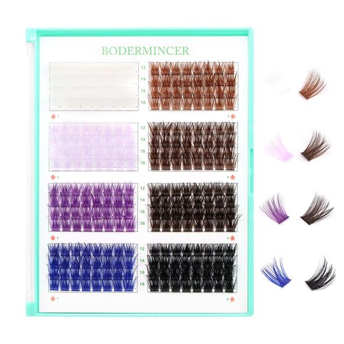 BODERMINCER D Curl False Eyelash Clusters, 8 Colors Collection, Individual Lash Extensions, 12-18mm Length For Beginner (B# 8 Colors-12-18mm D Curl)