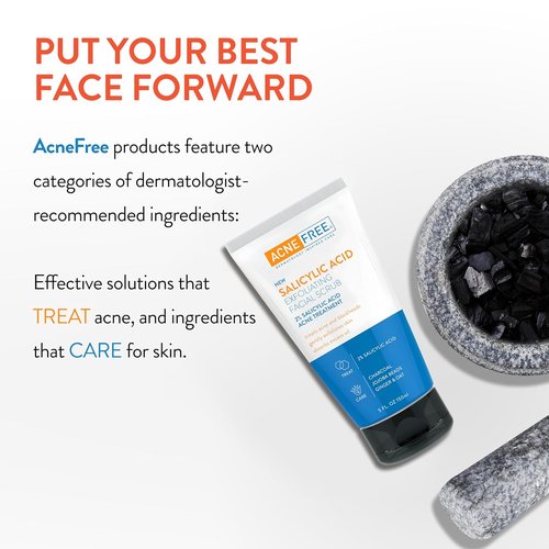 **Acne Free Salicylic Acid Face Scrub - 2% BHA Blackhead Remover & Deep Cleanser with Charcoal, 5 Ounce**