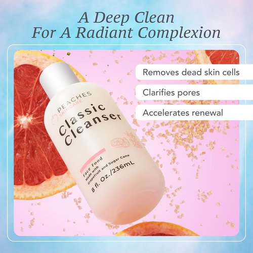 Peaches Skincare Hydrating Facial Cleanser - Vegan Grapefruit Face Wash for All Skin Types - 8 oz
