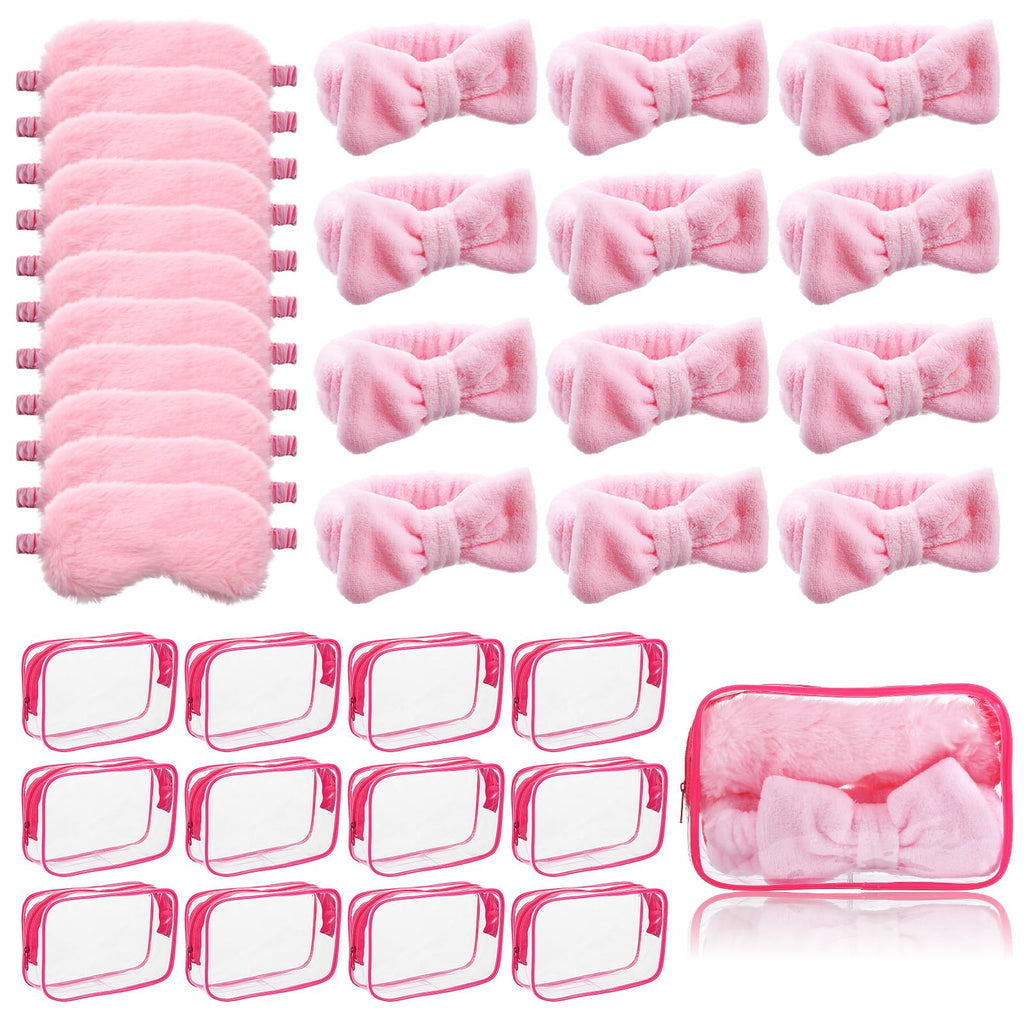 Yuanan 36 Pcs Spa Headband for Women, Makeup Cosmetic Headband for Women 12 Spa Headbands Plush Sleep Eye Mask 12 Clear Cosmetic Bags Sleepover Party Supplies for Girls Christmas Spas Party Favors