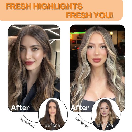 Single Clip In Hair Extensions Real Human Hair, Short Hair Extensions Clip Ins, Remy Balayage Highlight Seamless Hairpieces for Women 6 Pcs 14 Inch 36g Medium Brown Mixed Honey Blonde