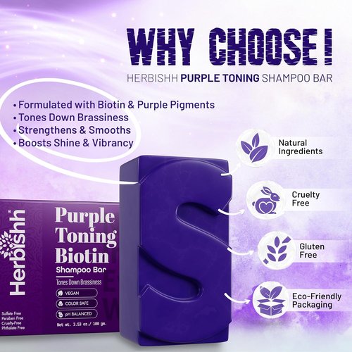 Herbishh Purple Shampoo Bar - Neutralize Brassy Tones & Strengthen Blonde Hair | Vegan & Sulfate-Free, 3.53 oz