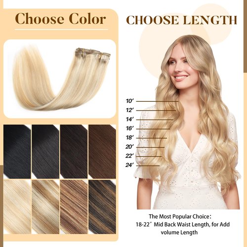 Clip in Hair Extensions Real Human Hair, 14 inch 80g, Balayage Invisible Remy Human hair Clip in Extensions for Women Seamless Straight 8Pcs Double Weft Dark Blonde Highlighted Bleach Blonde