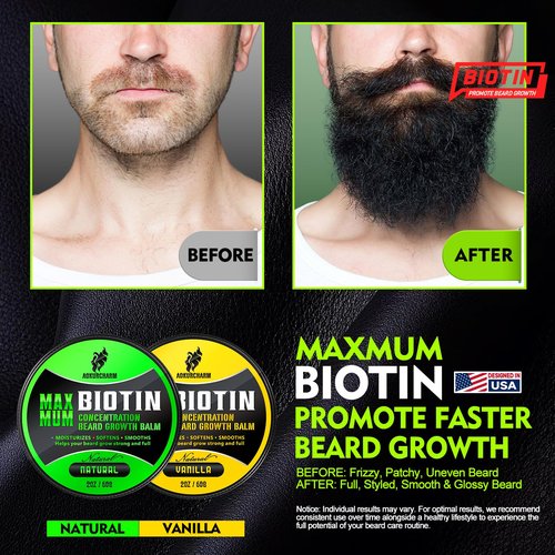 aokur 2 Pack Beard Balm for Men – Vanilla & Unscented – Biotin Beard Conditioner for Softening, Styling & Supporting Beard Growth – Gift Set for Father’s Day, Anniversaries & Christmas