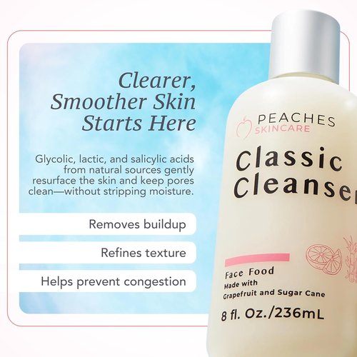 Peaches Skincare Hydrating Facial Cleanser - Vegan Grapefruit Face Wash for All Skin Types - 8 oz