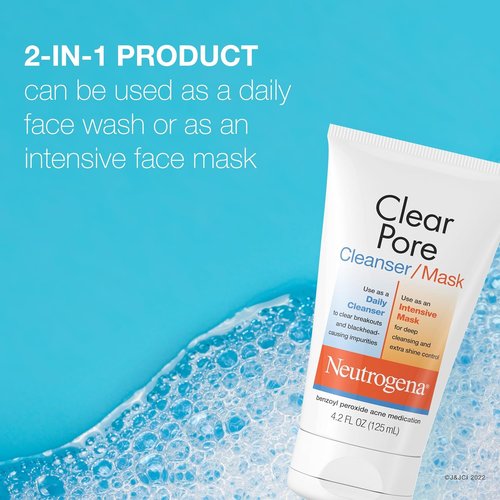 Neutrogena Clear Pore 2-in-1 Facial Cleanser & Face Mask - Acne Treatment with Kaolin & Bentonite Clay, 4.2 fl. oz, 3 Pack