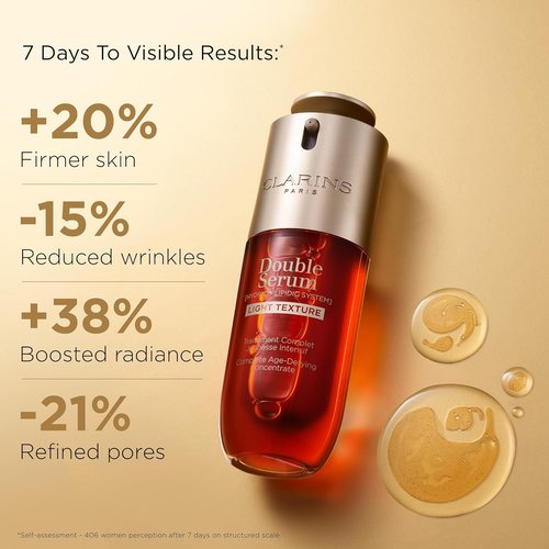 Clarins Double Serum Light Texture - Anti-Aging Serum for Firming, Smoothing & Radiance | 24H Hydration for Combination to Oily Skin