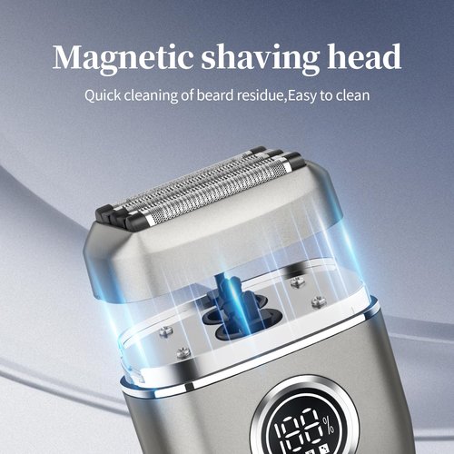 HIENA PRO Men's Electric Foil Shaver - USB-C Rechargeable, IPX7 Waterproof, Pocket-Sized with LED Display for Travel & Home (Gray)
