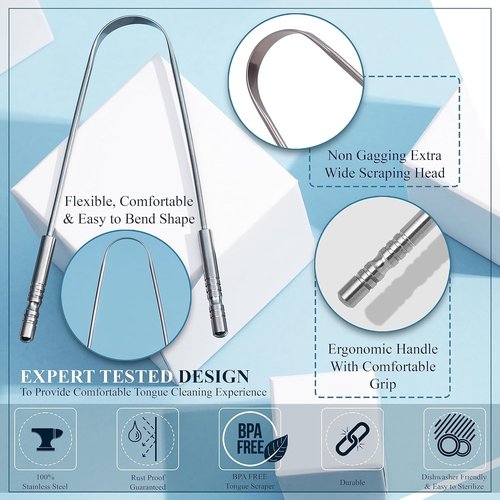 MasterMedi Tongue Scraper - Easy-To-Use Oral Care Tool with Travel Case | Single Pack for Adults
