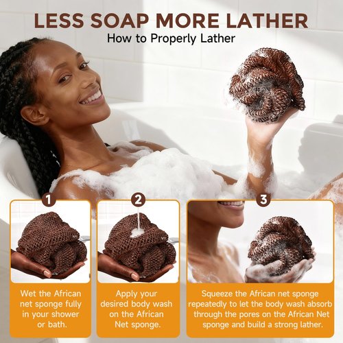 2 Pieces African Net Sponge Authentic, Durable Back Scrubber Washcloth for Shower, Exfoliating Net Sponge for All Skin, Bathing Accessories for Women (2 Pack (Black and Brown))