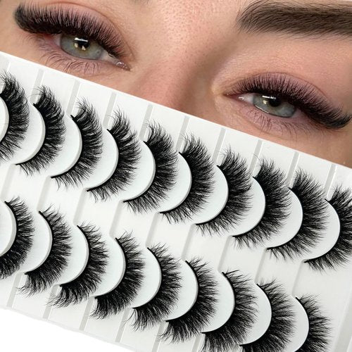 loladook Cat Eye Lashes Mink 3D Natural Faux Mink False Strip Lashes Pack Soft C Curl Wispy 16mm Short Fluffy Fox Eye Eyelashes Natural Look