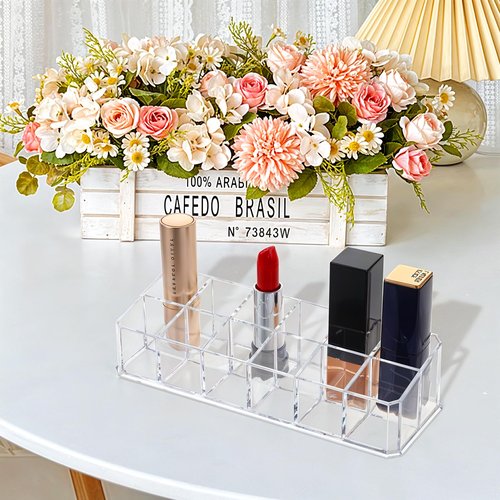 JOUTYFOR 4-Pack 12-Slot Acrylic Lipstick Organizer, Lipstick Holder, Lip Gloss Organizer, Cosmetic Storage Display, Perfect Storage Solution for Drawer, Vanity, Bathroom, and More