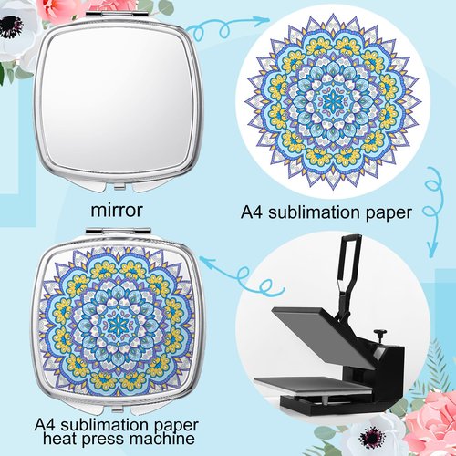 Jetec 12 Pcs Sublimation Blanks Products Small Compact Mirror Bulk Heat Transfer Folding Pocket Makeup Mirror Heart Round Square Double Sided Handheld Sublimation Mirror for Women Gift Purse Travel