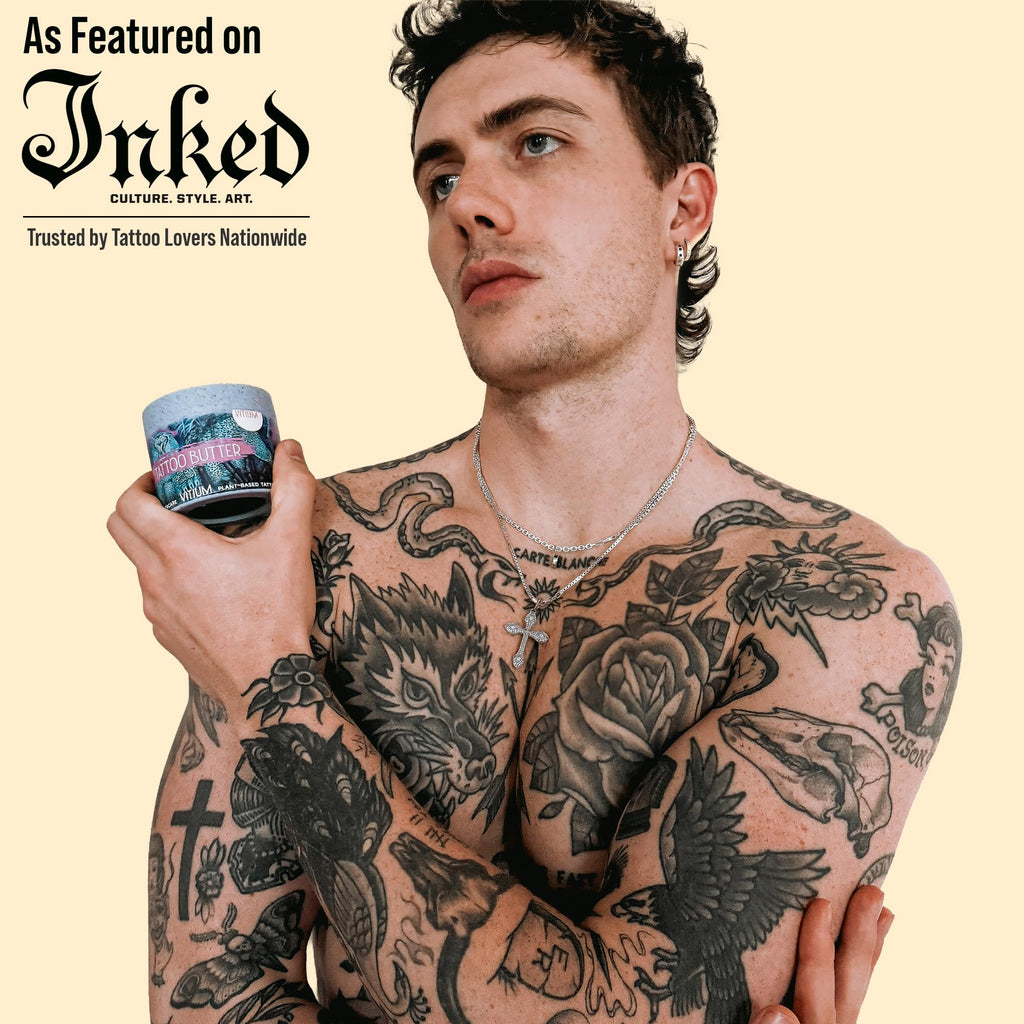 VITIUM Tattoo Butter – Tattoo Aftercare Balm with Organic Plant-Based Ingredients – Deep Moisturizing & Brightening for Vibrant Tattoos – Vegan, Natural, Soothing – Made in Italy - 5oz