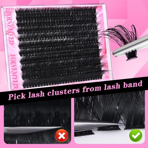 Lash Clusters Kit 330Pcs 200D Thick Lash Extension Kit Mega Volume Eyelash Extensions Kit 12-22MM Long Eyelash Extensions D Curly Individual Lashes Kit DIY at Home by FOINEMYED