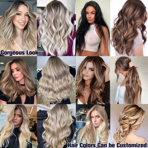 Smartinnov Ombre Blonde Hand Tied Weft Hair Extensions Brown with Blonde Highlights Human Hair Sew in Hair Extensions Silky Straight Double Weft 4/613 Blonde Balayage Bundles for Sew in 12 Inch 80G