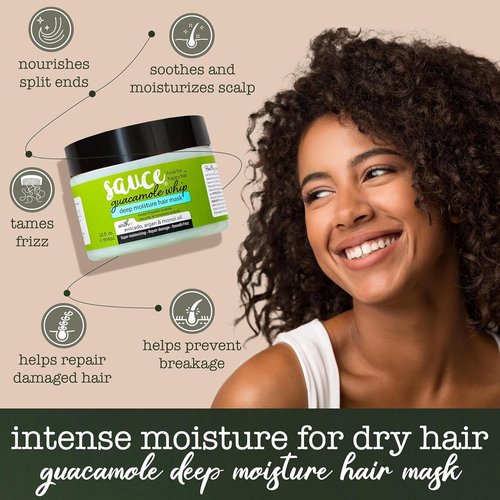 SAUCE BEAUTY Guacamole Whip Hair Mask - Deep Conditioning Treatment with Avocado, Honey & Argan Oil - 12 Fl Oz for Dry, Damaged & Frizzy Hair