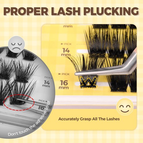 PopUp Self Adhesive Eyelashes Clusters, Press On Lashes Pre Glued Eyelash Extension Kit with Lash Tweezer,10-16mm No Glue No Remover Needed Self Adhesive Lashes Clusters ZNF23