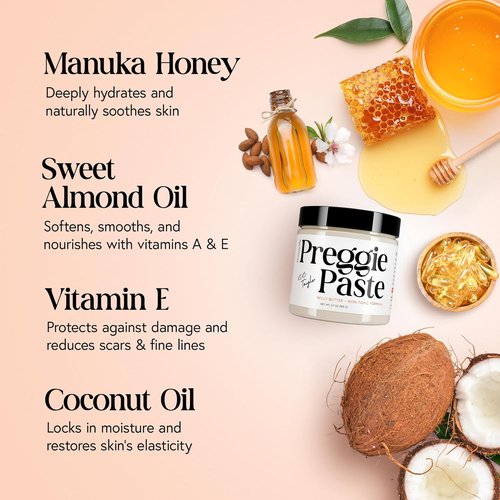 Mommy Life Preggie Paste Belly Butter - Nourishing Stretch Mark Cream for Pregnancy & Postpartum | Non-Toxic Formula with Manuka Honey & Vitamin E - 3.7oz