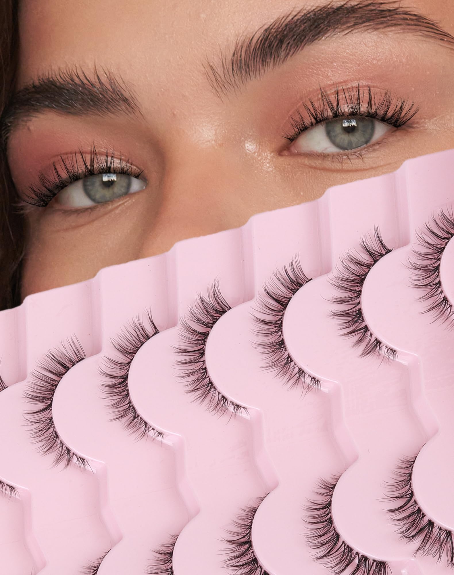 Wispy Cat Eye Lashes Demi Wispies Eyelashes C Curl False Lashes Clear Band Lashes Short False Eyelashes Natural Mink Lashes 7 Pairs