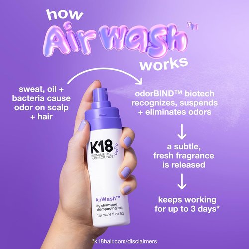 K18 AirWash™ Dry Shampoo - Non-Aerosol Formula for Balanced Scalp & Oil Control