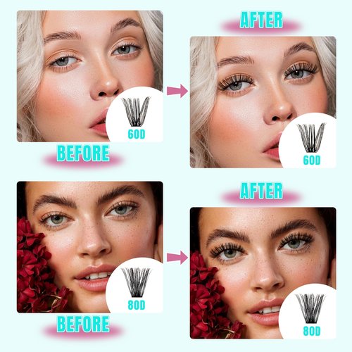 Lash Clusters Kit 320Pcs 60D 80D DIY Individual Lashes Extension Kit Lash Bond And Seal Lash Remover For Eyelashes Extensions Lash Applicator Tool For False Eyelash Cluster Kit(60D80D,D-Mix10-16mm)