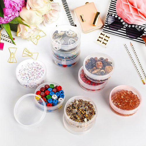 Covzoe 50 Pieces 2 Oz Plastic Jar with Lids, 50G/50ML Clear Round Bead Storage Container, Small Stackable Cosmetic Storage Organizer Box for Buttons, Glitter, Jewelry, Makeup, Small Items